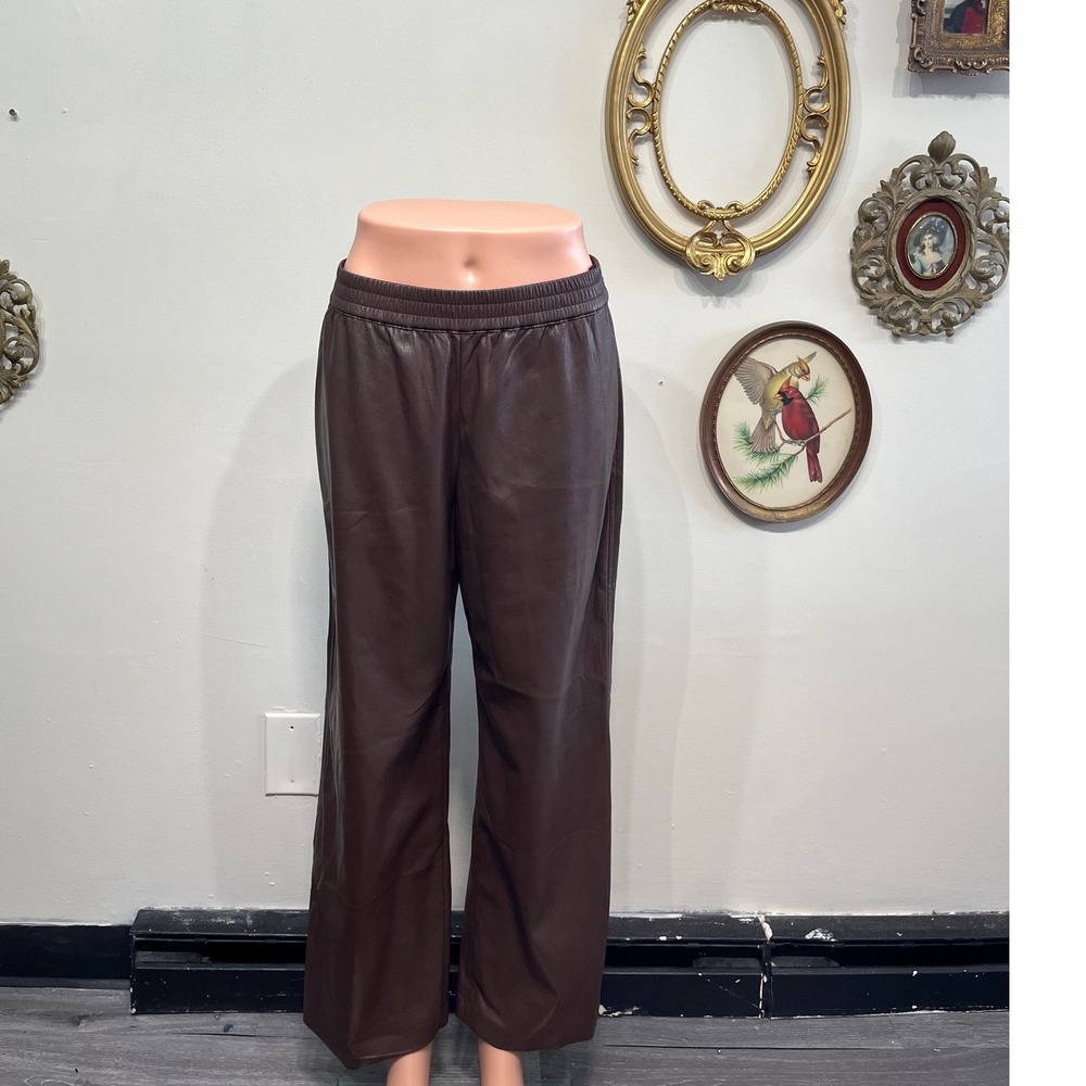 Babaton Brown Faux Leather Pull On Pants Size Small Straight Leg Trousers